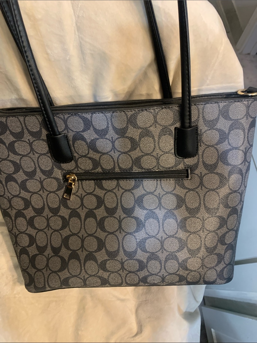 Coach Classic Signature Pattern Tote Bag in Black and Gray - Picture 3 of 3